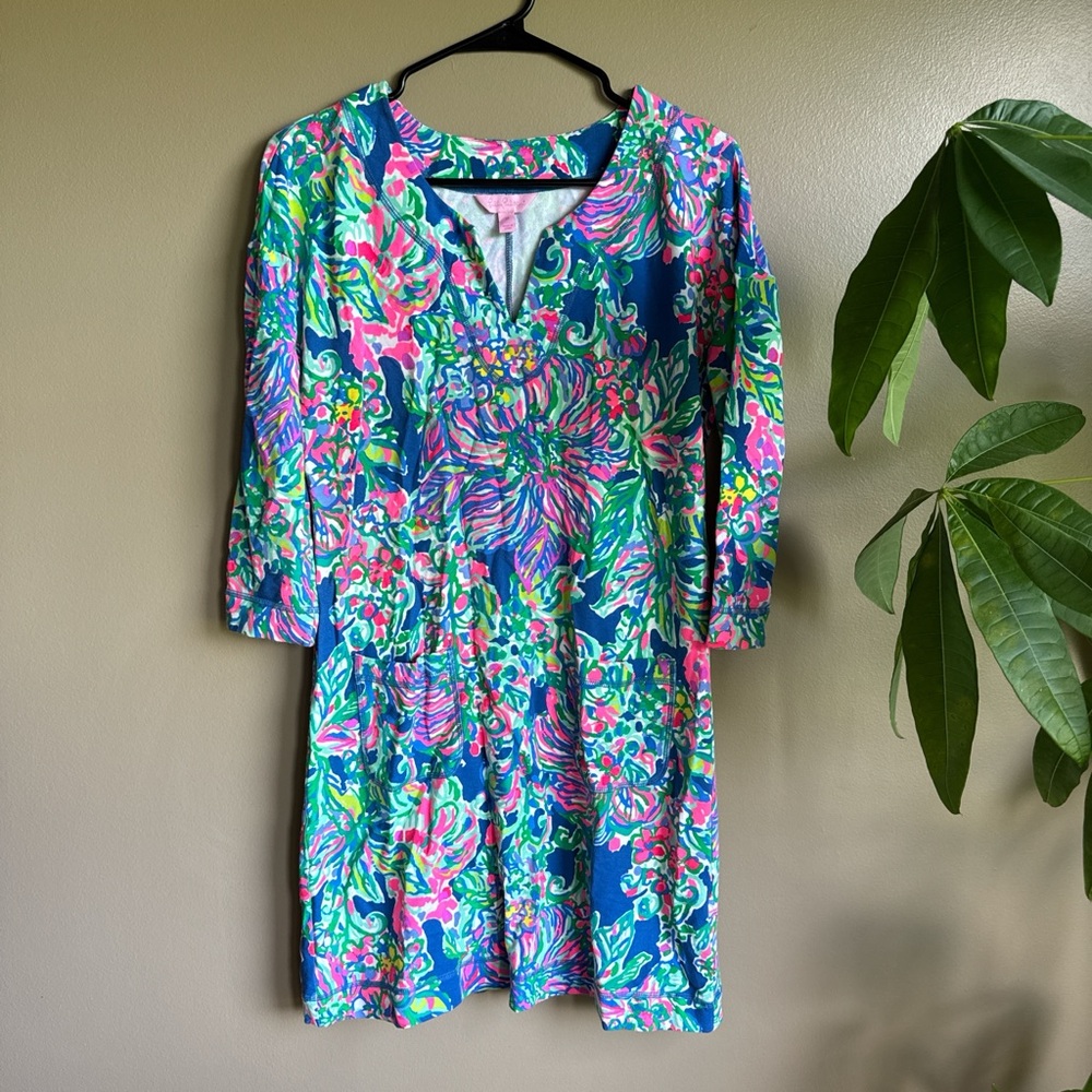 Lilly Pulitzer Blue and Pink Floral Long Sleeve Dress